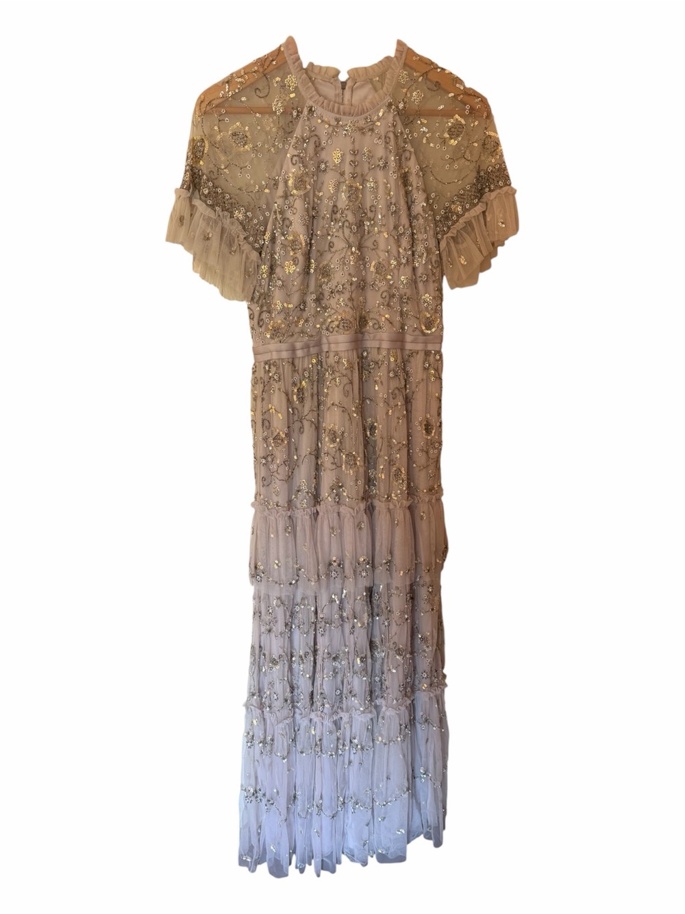 Needle & thread Embellished Sheer Tiered Maxi Dress in Blush